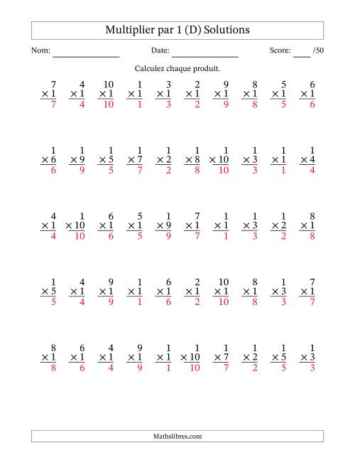 Multiplier (1 à 10) par 1 (50 Questions) (D) page 2