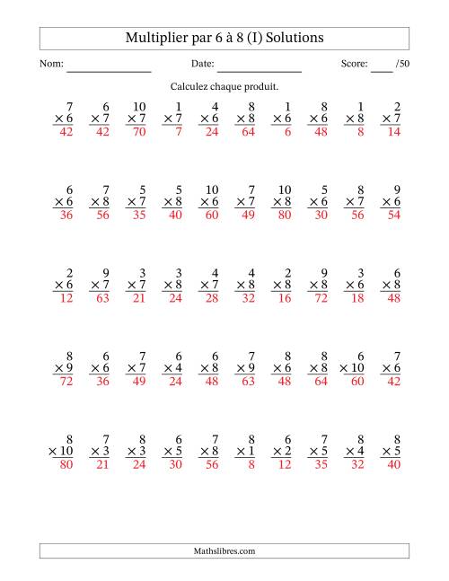 Multiplier (1 à 10) par 6 à 8 (50 Questions) (I) page 2