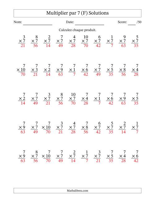 Multiplier (1 à 10) par 7 (50 Questions) (F) page 2