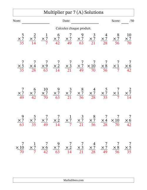 Multiplier (1 à 10) par 7 (50 Questions) (Tout) page 2