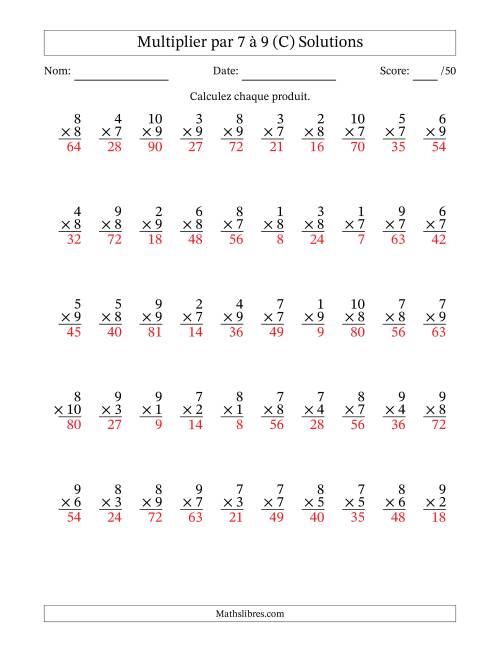 Multiplier (1 à 10) par 7 à 9 (50 Questions) (C) page 2