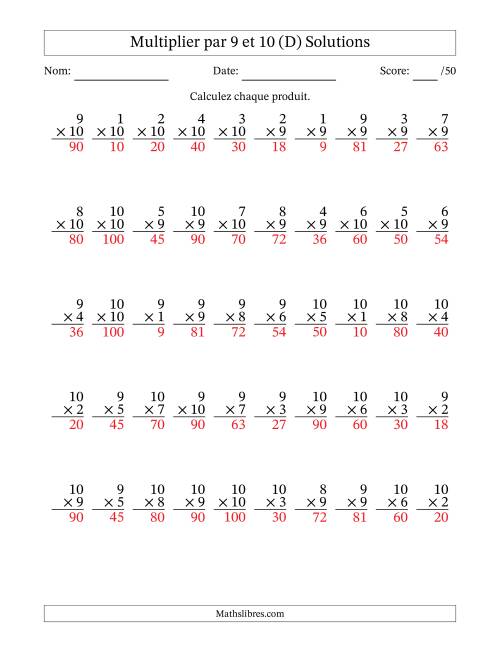 Multiplier (1 à 10) par 9 et 10 (50 Questions) (D) page 2