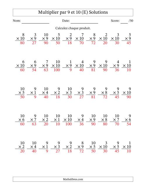 Multiplier (1 à 10) par 9 et 10 (50 Questions) (E) page 2