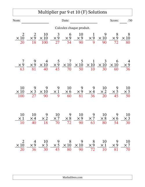 Multiplier (1 à 10) par 9 et 10 (50 Questions) (F) page 2