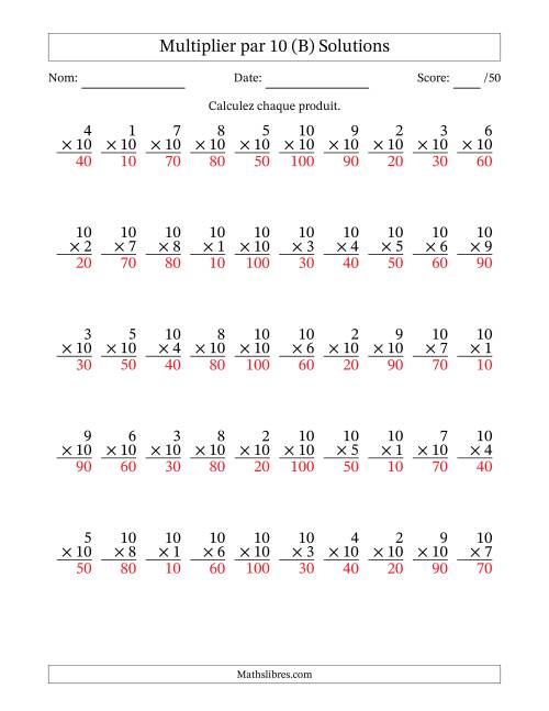 Multiplier (1 à 10) par 10 (50 Questions) (B) page 2