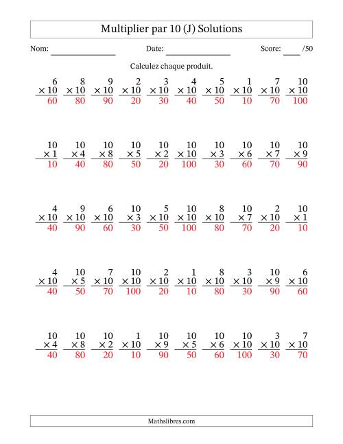 Multiplier (1 à 10) par 10 (50 Questions) (J) page 2