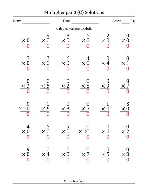 Multiplier (1 à 10) par 0 (36 Questions) (C) page 2