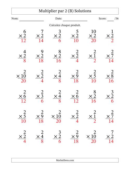 Multiplier (1 à 10) par 2 (36 Questions) (B) page 2