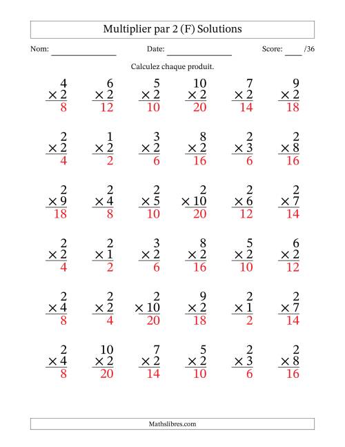 Multiplier (1 à 10) par 2 (36 Questions) (F) page 2