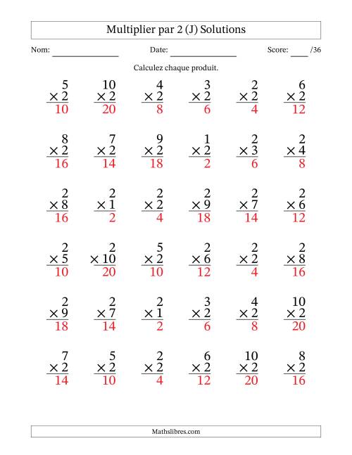 Multiplier (1 à 10) par 2 (36 Questions) (J) page 2