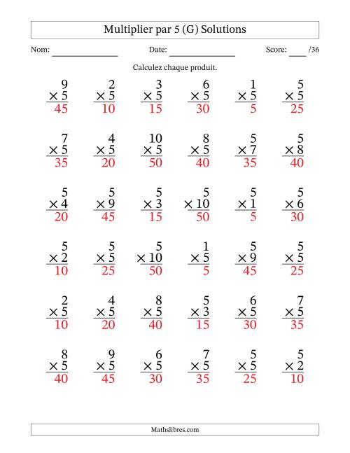 Multiplier (1 à 10) par 5 (36 Questions) (G) page 2