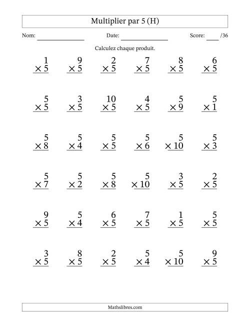 Multiplier (1 à 10) par 5 (36 Questions) (H)