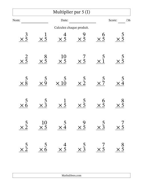 Multiplier (1 à 10) par 5 (36 Questions) (I)
