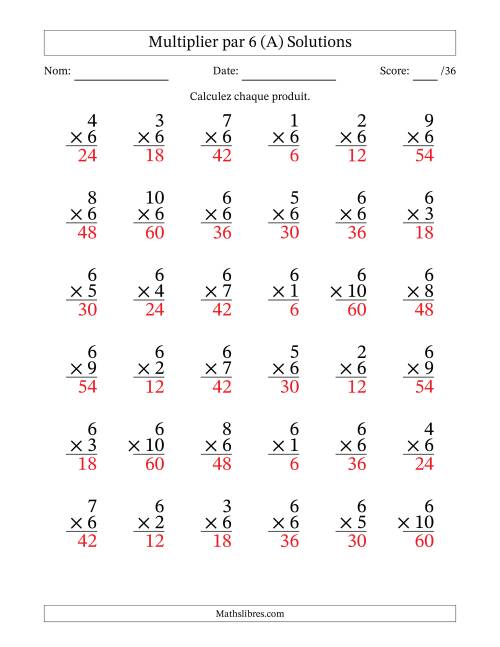 Multiplier (1 à 10) par 6 (36 Questions) (A) page 2