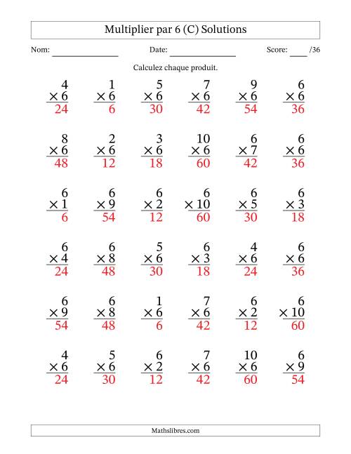 Multiplier (1 à 10) par 6 (36 Questions) (C) page 2