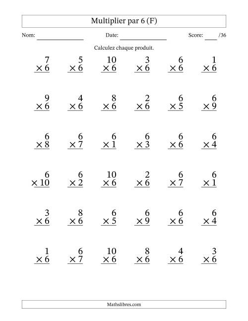 Multiplier (1 à 10) par 6 (36 Questions) (F)
