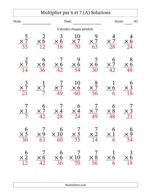 Multiplier (1 à 10) par 6 et 7 (42 Questions) (A) page 2