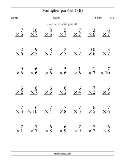 Multiplier (1 à 10) par 6 et 7 (42 Questions) (B)