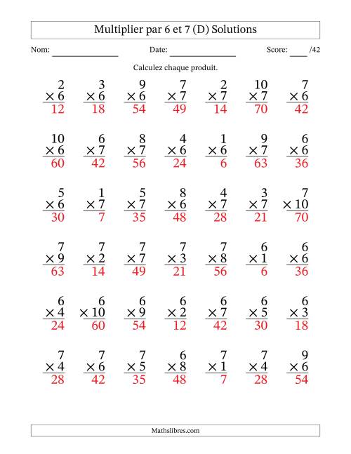 Multiplier (1 à 10) par 6 et 7 (42 Questions) (D) page 2