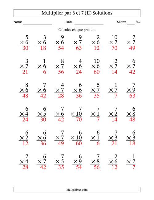 Multiplier (1 à 10) par 6 et 7 (42 Questions) (E) page 2
