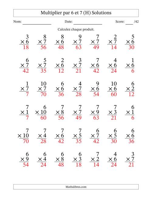 Multiplier (1 à 10) par 6 et 7 (42 Questions) (H) page 2