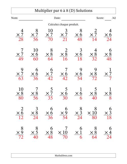 Multiplier (1 à 10) par 6 à 8 (42 Questions) (D) page 2