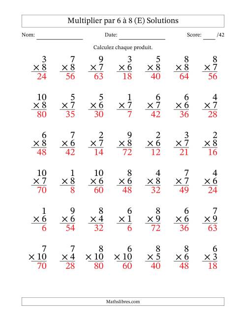 Multiplier (1 à 10) par 6 à 8 (42 Questions) (E) page 2