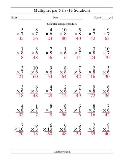 Multiplier (1 à 10) par 6 à 8 (42 Questions) (H) page 2
