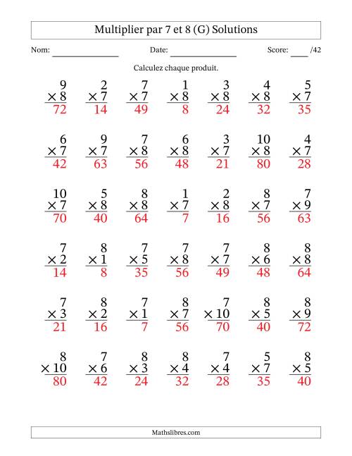 Multiplier (1 à 10) par 7 et 8 (42 Questions) (G) page 2