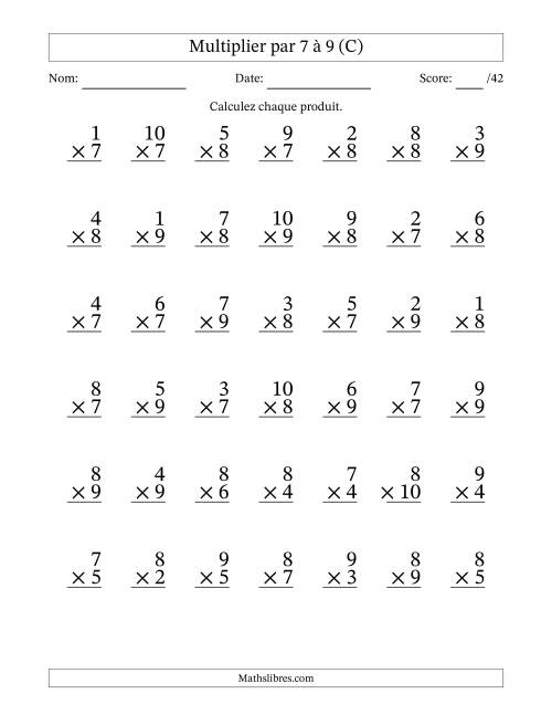 Multiplier (1 à 10) par 7 à 9 (42 Questions) (C)