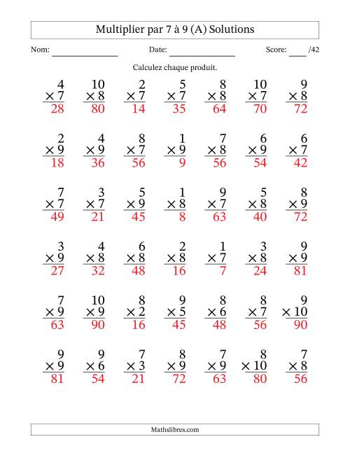Multiplier (1 à 10) par 7 à 9 (42 Questions) (Tout) page 2