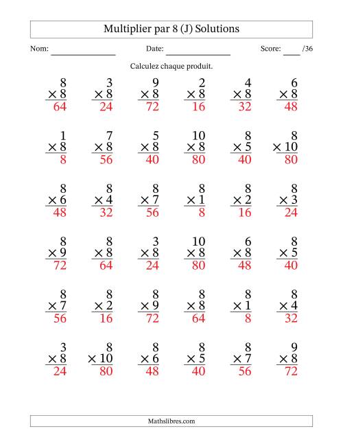 Multiplier (1 à 10) par 8 (36 Questions) (J) page 2