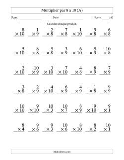 Multiplier (1 à 10) par 8 à 10 (42 Questions)