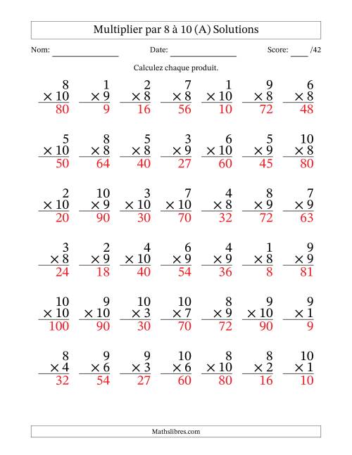 Multiplier (1 à 10) par 8 à 10 (42 Questions) (A) page 2