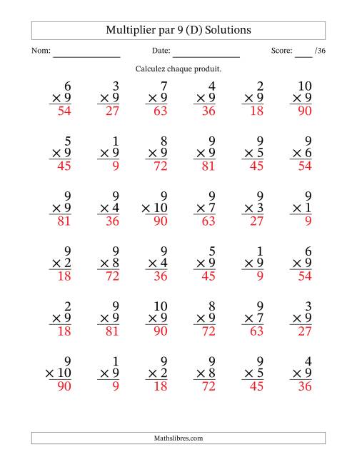 Multiplier (1 à 10) par 9 (36 Questions) (D) page 2