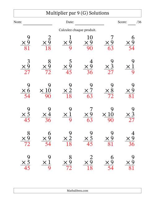 Multiplier (1 à 10) par 9 (36 Questions) (G) page 2