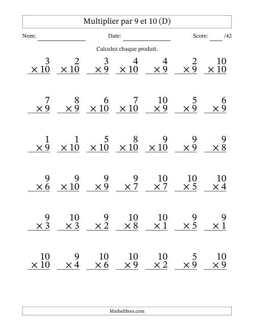 Multiplier (1 à 10) par 9 et 10 (42 Questions) (D)