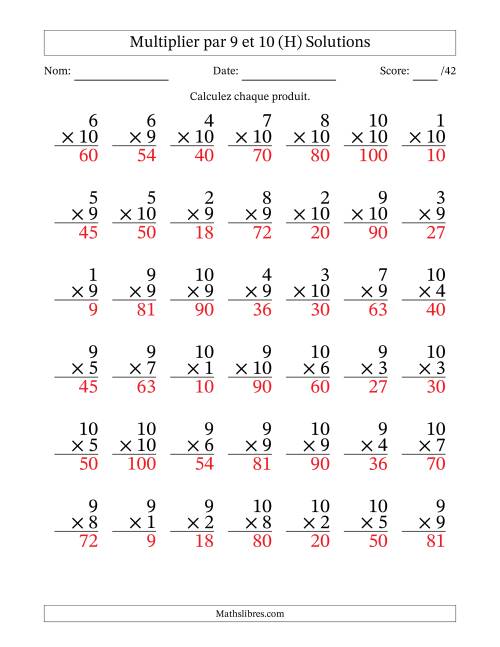 Multiplier (1 à 10) par 9 et 10 (42 Questions) (H) page 2