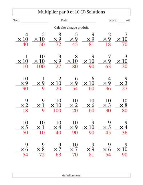Multiplier (1 à 10) par 9 et 10 (42 Questions) (J) page 2