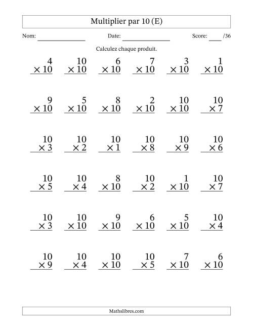 Multiplier (1 à 10) par 10 (36 Questions) (E)