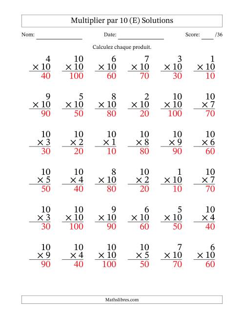 Multiplier (1 à 10) par 10 (36 Questions) (E) page 2