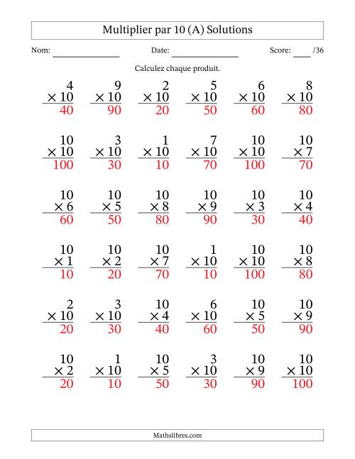 Multiplier (1 à 10) par 10 (36 Questions) (Tout) page 2