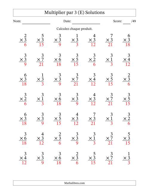 Multiplier (1 à 7) par 3 (49 Questions) (E) page 2