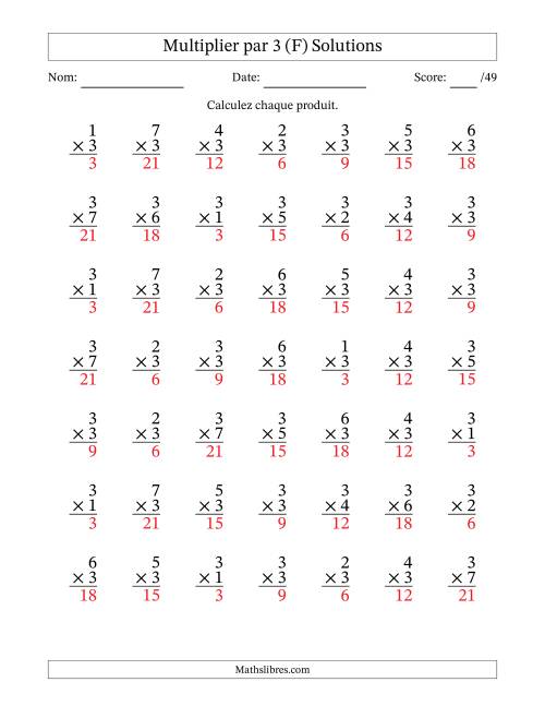 Multiplier (1 à 7) par 3 (49 Questions) (F) page 2