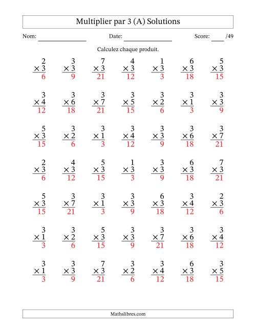 Multiplier (1 à 7) par 3 (49 Questions) (Tout) page 2