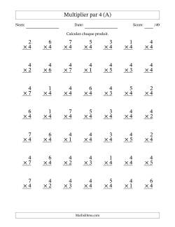 Multiplier (1 à 7) par 4 (49 Questions)