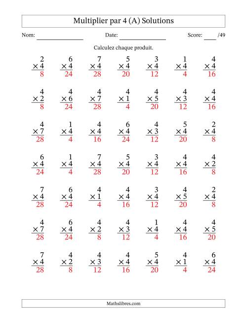 Multiplier (1 à 7) par 4 (49 Questions) (A) page 2
