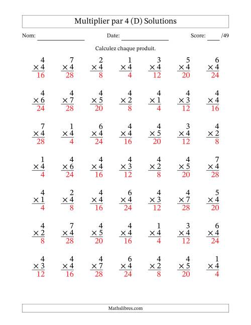 Multiplier (1 à 7) par 4 (49 Questions) (D) page 2