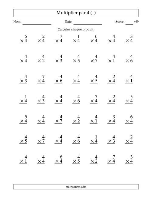 Multiplier (1 à 7) par 4 (49 Questions) (I)
