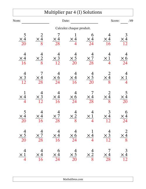 Multiplier (1 à 7) par 4 (49 Questions) (I) page 2